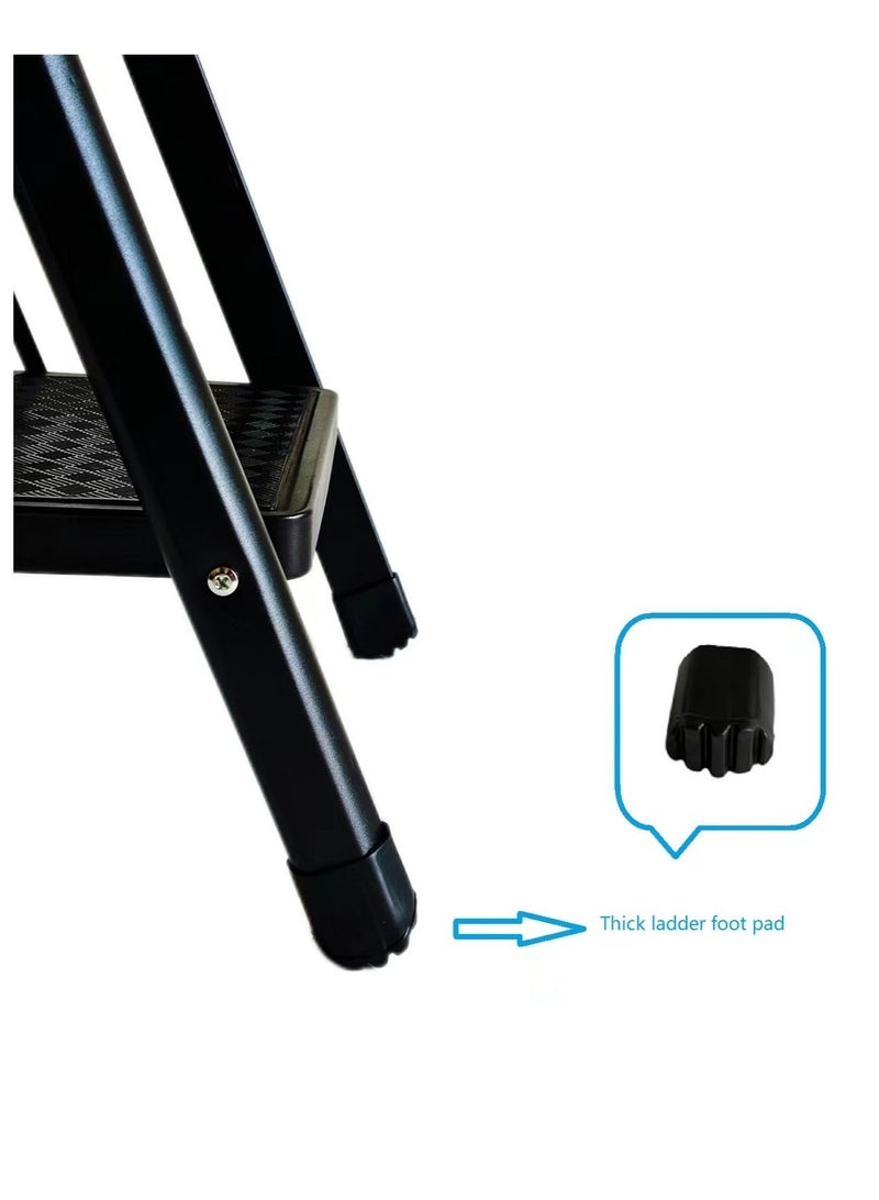 كابجون سلم قابل للطي منزليًا ذو خطوات قابلة للطي مزود بدعامة أمان ودواسات واسعة مضادة للانزلاق وسلم خفيف الوزن وذو خطوات متينة للاستخدام المنزلي (أسود، 5 خطوات) - Image 3